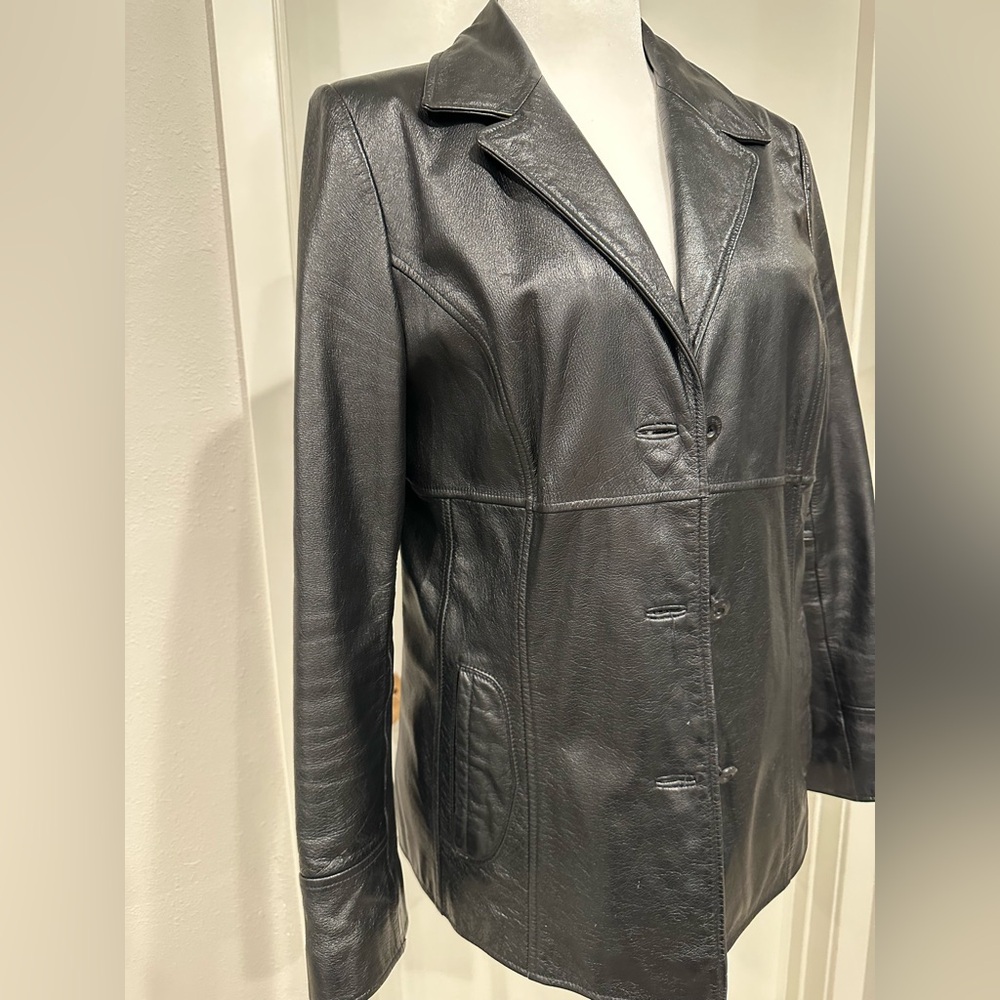 Wilsons Leather Black Leather Notch-Lapel Blazer Jacket